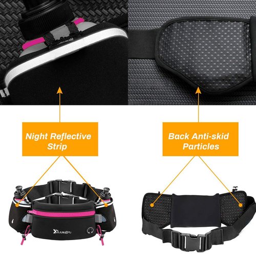 Number-one Running Belt with Water Bottles(2 x 175ML), Hydration Belt Waterproof Waist Pack Bag Fits iPhones Adjustable Sports Waist Pouch for Marathon Running Hiking Cycling, Rose Red