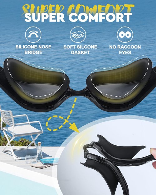 Maraiss Swimming goggles, Anti Fog & UV Swim Goggles, Clear Pool Swim Goggles, Leak-proof Swimming Goggle for Adult Men Women